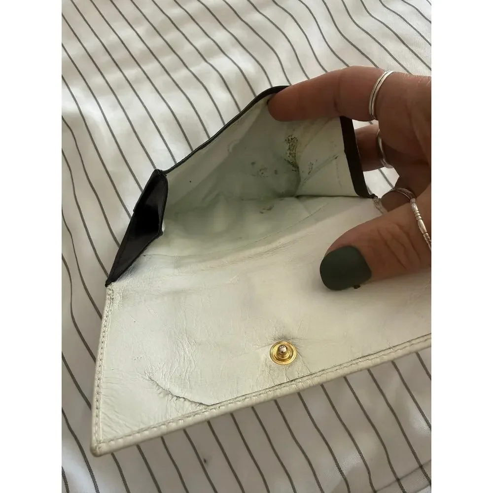 Vintage 1980’s Fendi Folding Leather Wallet White Black Italian SAS